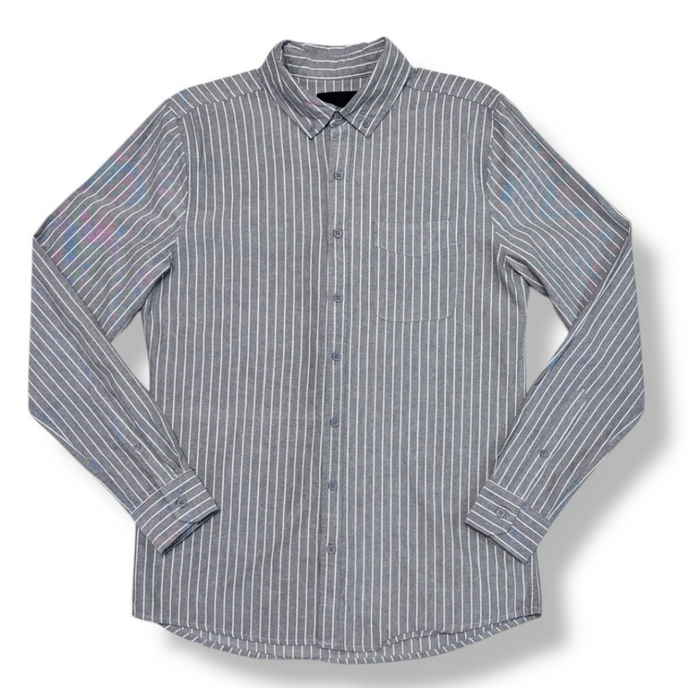 COTTON ON Brunswick Button Down Cotton Dress Shirt Charcoal with White Stripes